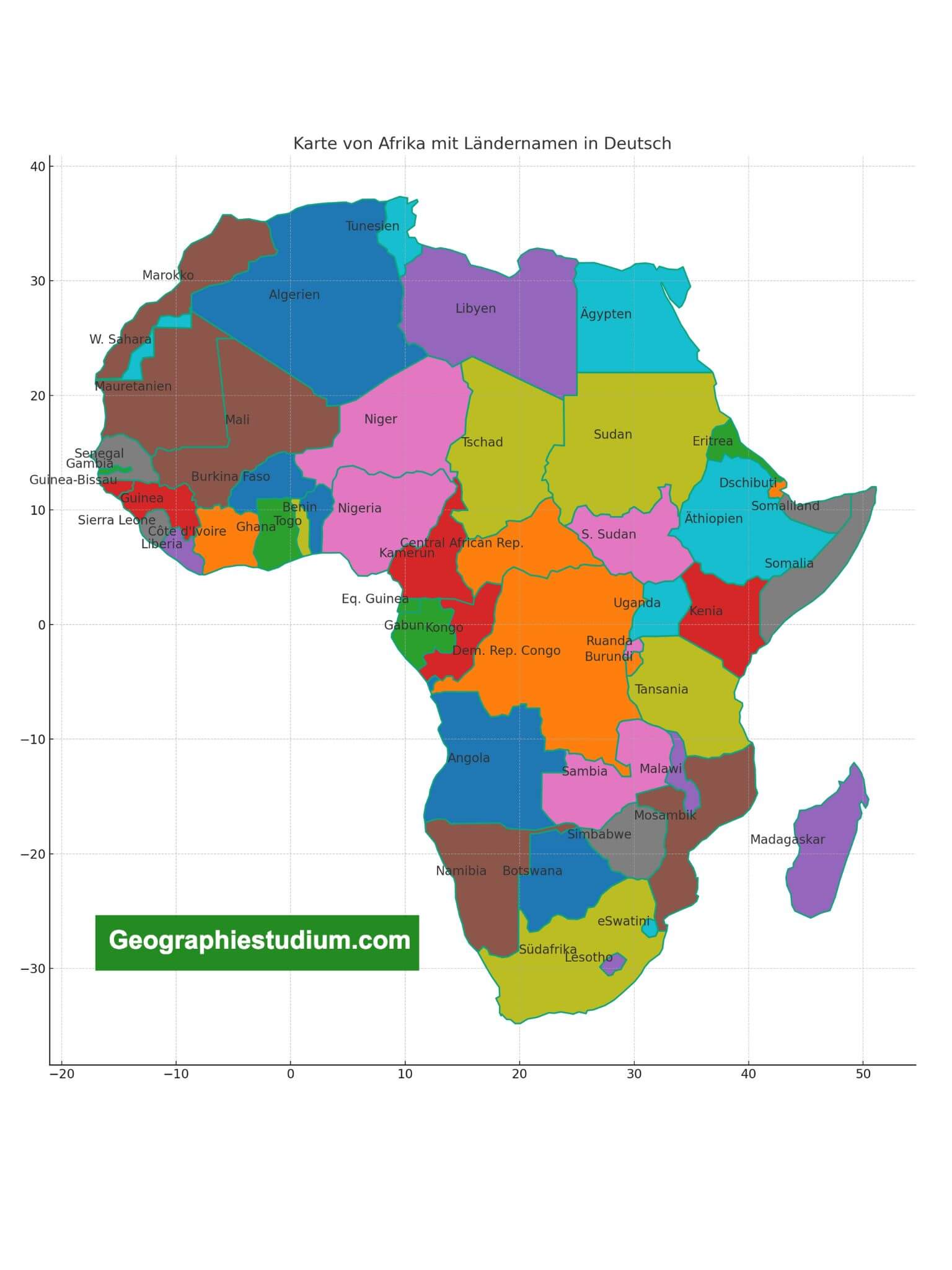 Länder in Afrika deutsche Karte mit Namen