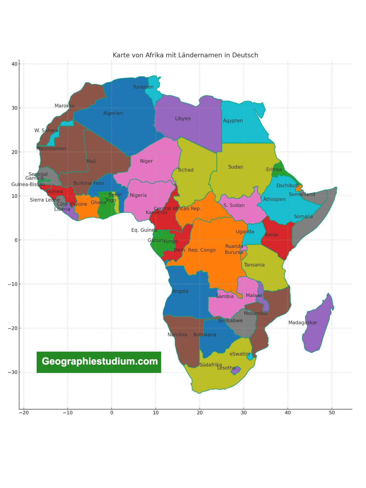 Länder in Afrika deutsche Karte mit Namen